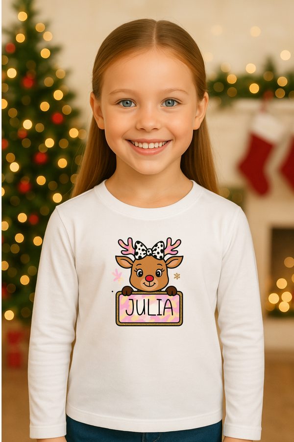 Personalisiertes Langarmshirt "Rentier Rosa"