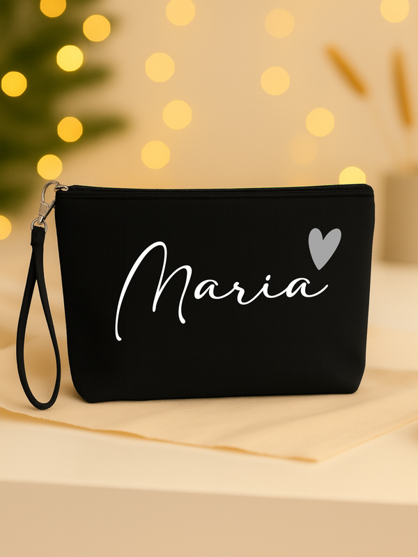 Kosmetiktasche aus Baumwolle, mit Name und Herz ♥️