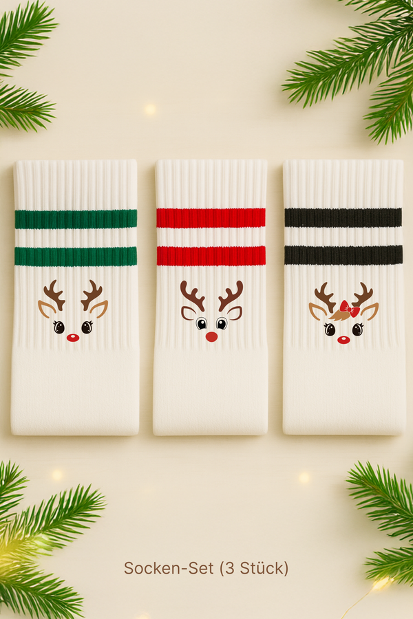 3er-Set Weihnachtssocken – Rentier-Motive