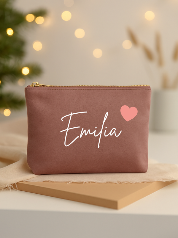 Kosmetiktasche mit Wunschnamen aus Samt
