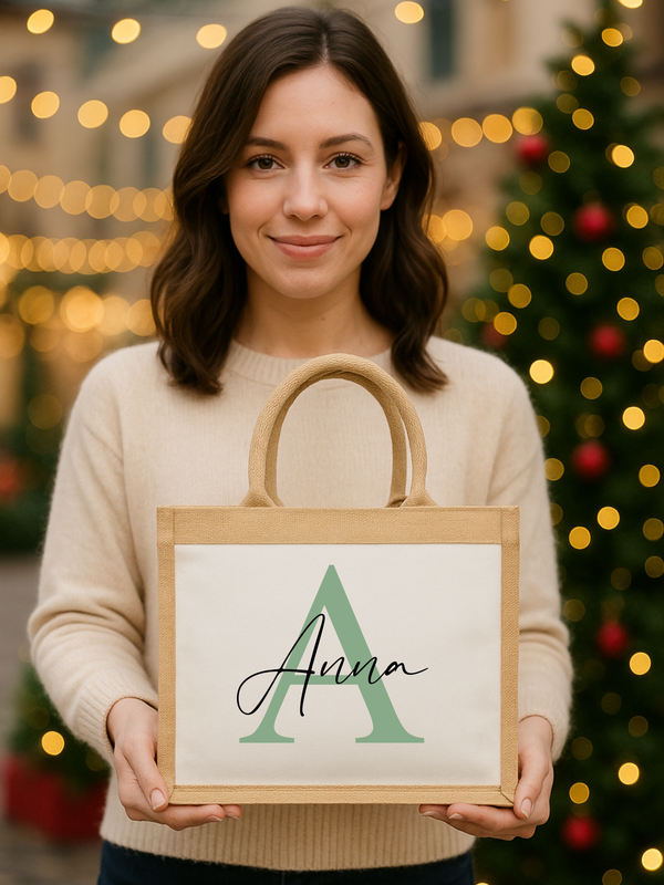 Personalisierte Jutetasche mit Initial und Namen