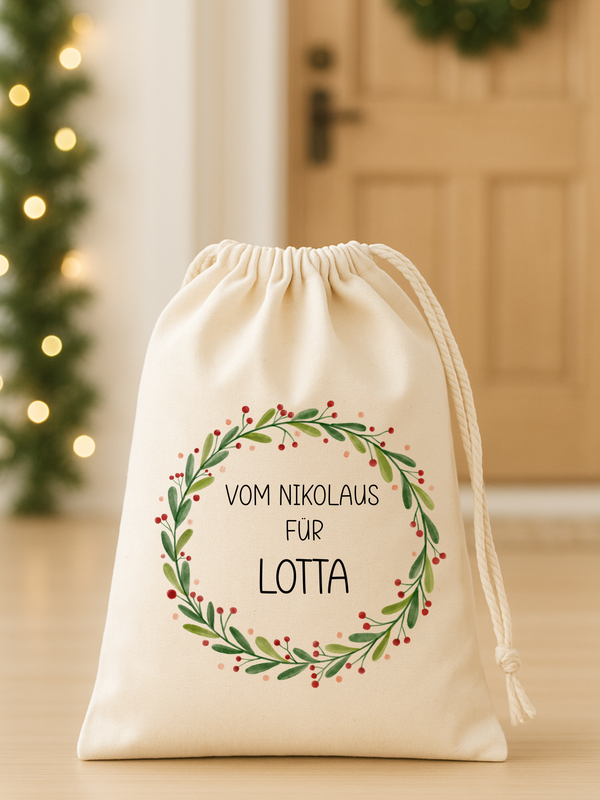 Personalisierter Geschenkebeutel "Weihnachtskranz"