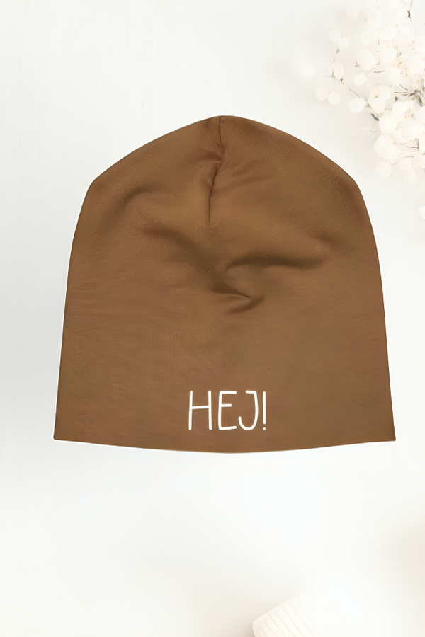 🍂Beanie/Mütze "Hej!" braun