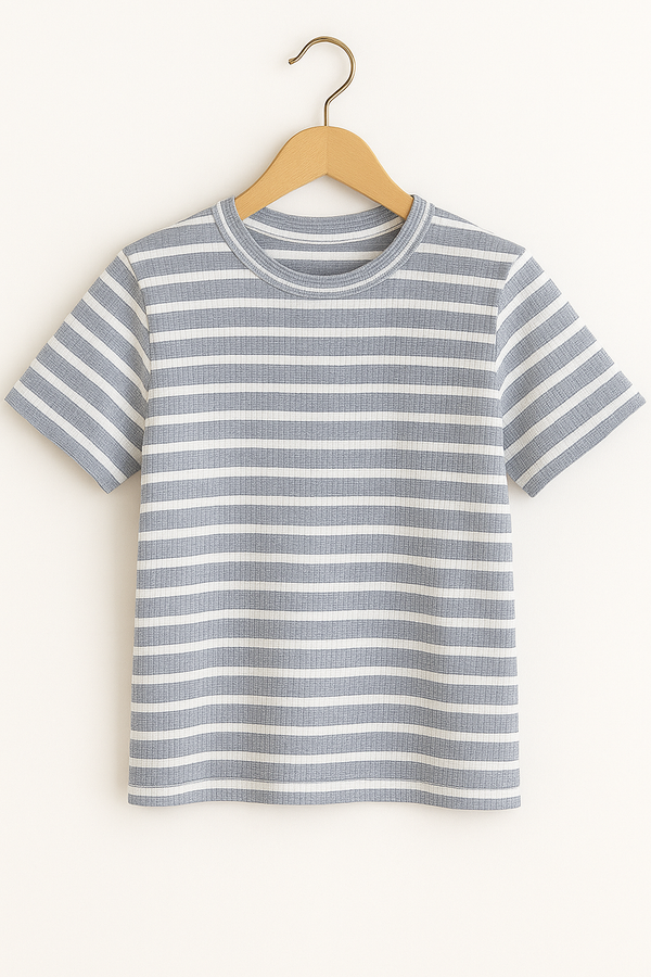 T-Shirt grau-weiß-gestreift