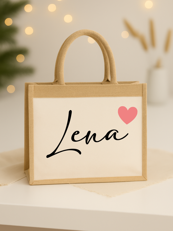 Personalisierte Jutetasche mit Namen und Herz