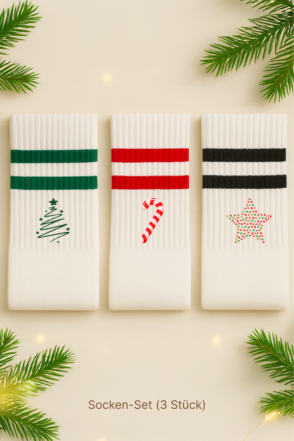 3er-Set Socken – festliche Motive